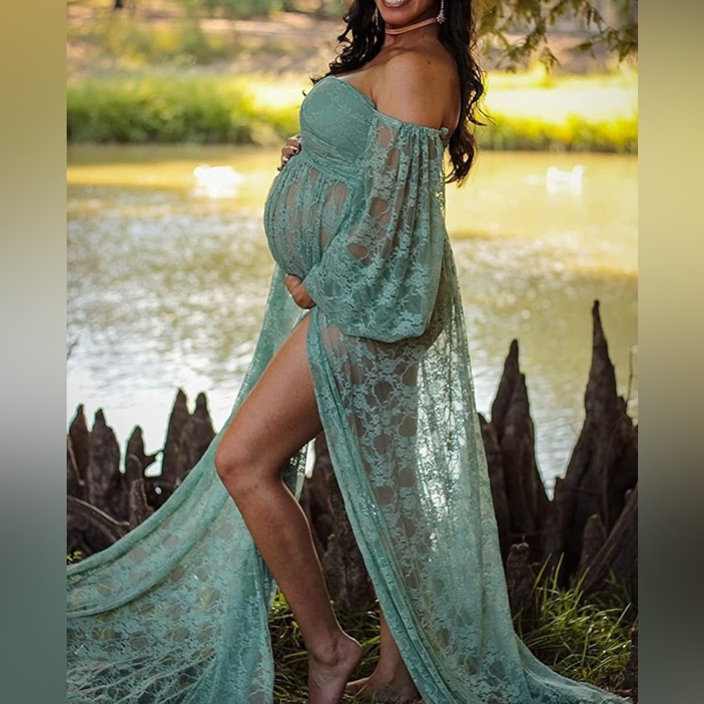 Elegant Lace Maternity Dress in Green